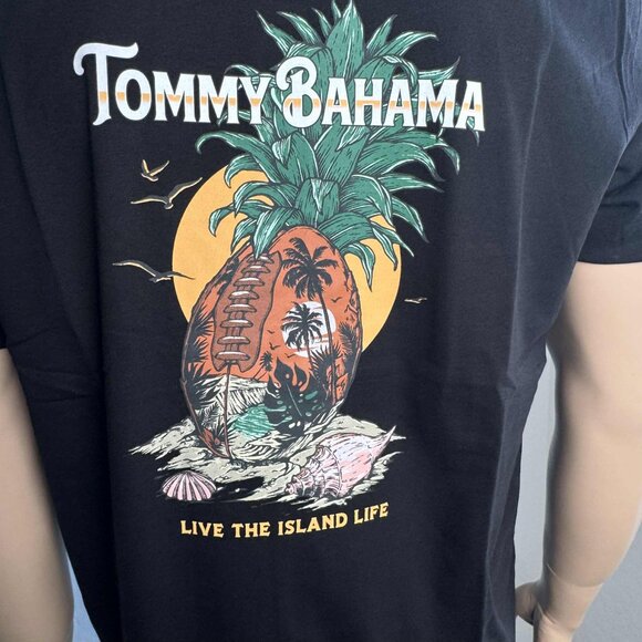 Tommy Bahama Pineapple Paradise Football Tee Crew T-Shirt $70 in Black - Picture 1 of 16